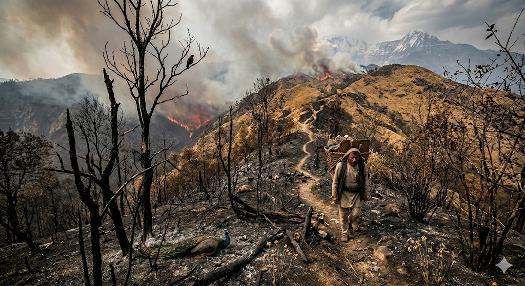🔥 Dadelo Poem in Nepali: When the Forest Cries in Flames 2 Dadelo Poem in Nepali showing forest fire burning hills in Nepal