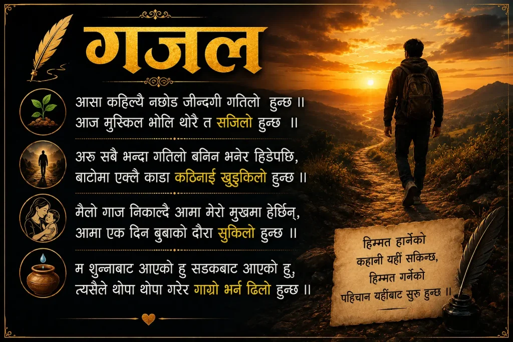 Nepali motivational gajal about hope patience and struggle by Nikesh Paudel