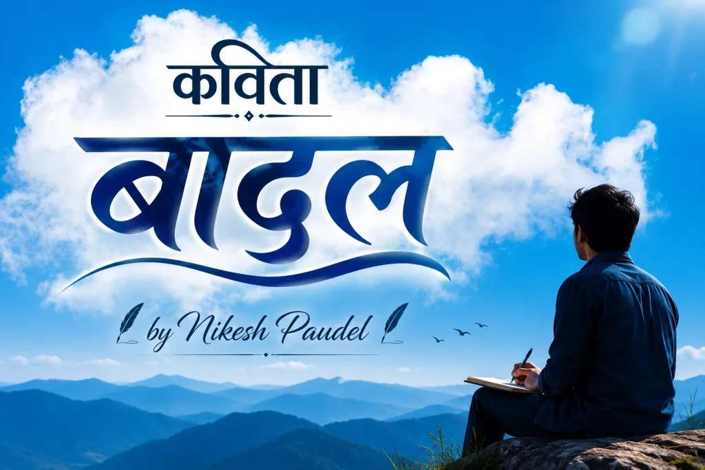 A dramatic cloudy sky representing the Nepali poem about clouds and human emotions