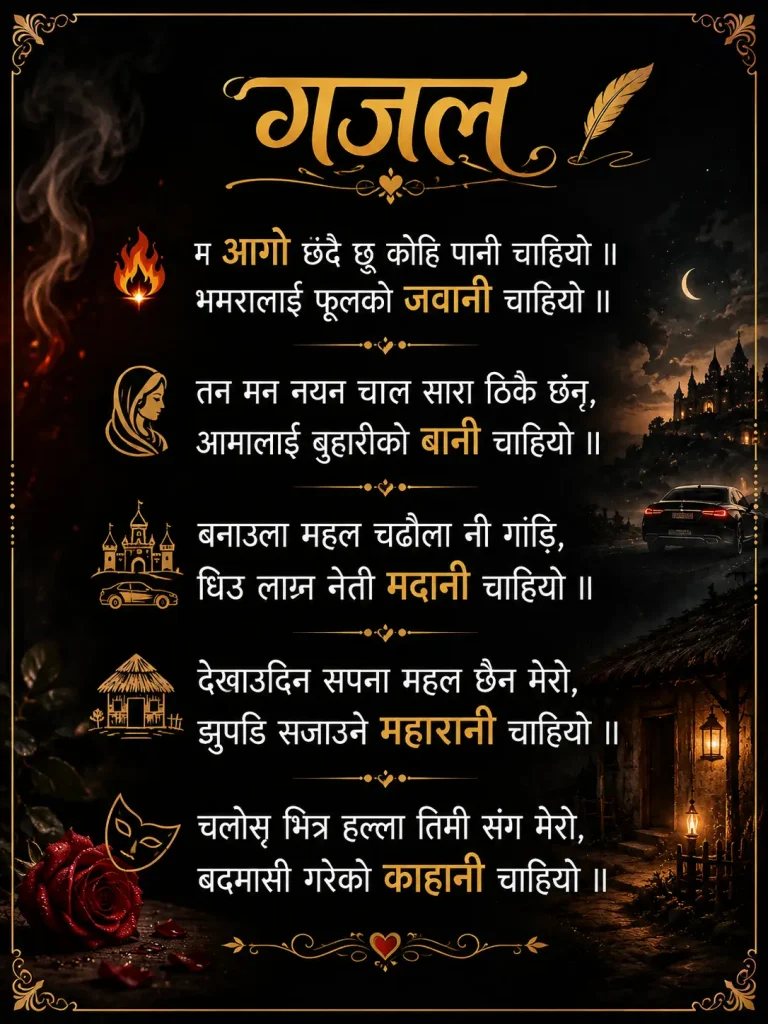Nepali romantic gajal म आगो छदै छु — love poetry by Nikesh Paudel