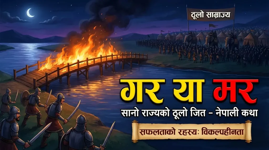 burn the bridges story Nepali kingdom river battle